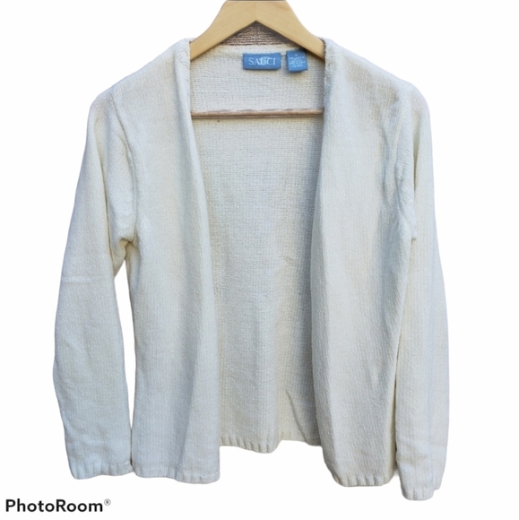 Sauci Sweaters - Sauci Open Front Cardigan White (Medium)